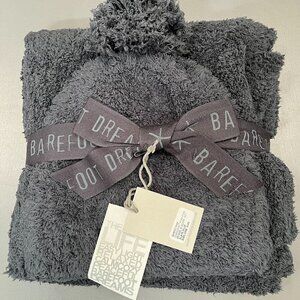 Barefoot Dreams Cozy Chic Pom Pom Beanie and Scarf Set in‎ Slate One Size NEW